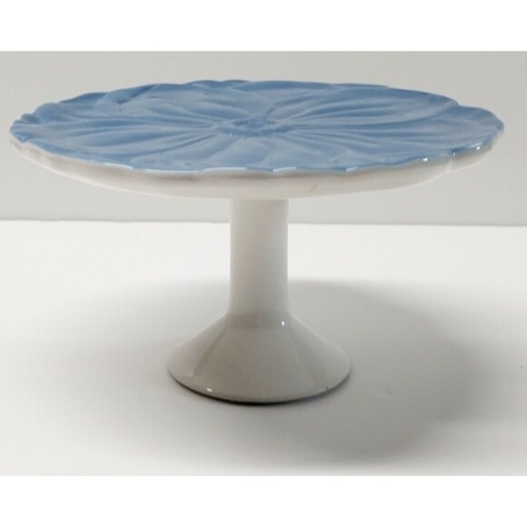 VTG Blue White Flower Pedestal Dish NOT DWS/MWS 7" Boho Spring Summer Serveware - Picture 2 of 13